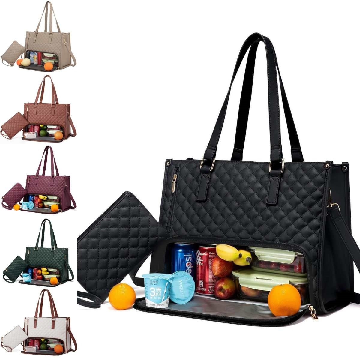 Fashionable Lunch Tote Bag Women's Thermal Insulation Lunch Box Leak-proof Crossbody Computer Storage Bag Quilted Large Capacity Handbag With Purse - cas7m