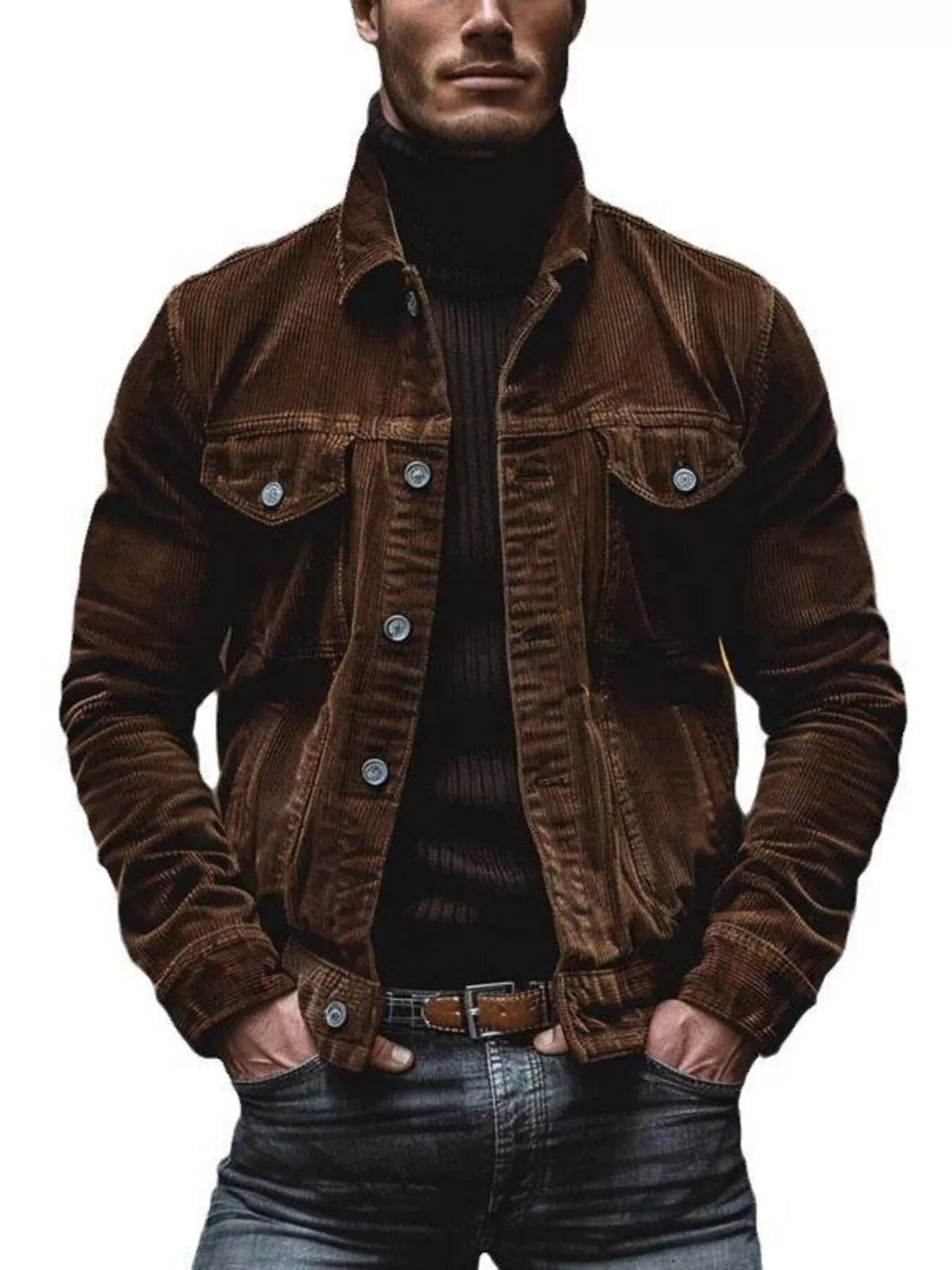 Men's Full Size Corduroy Button-Down Jacket Plus Size - cas7m