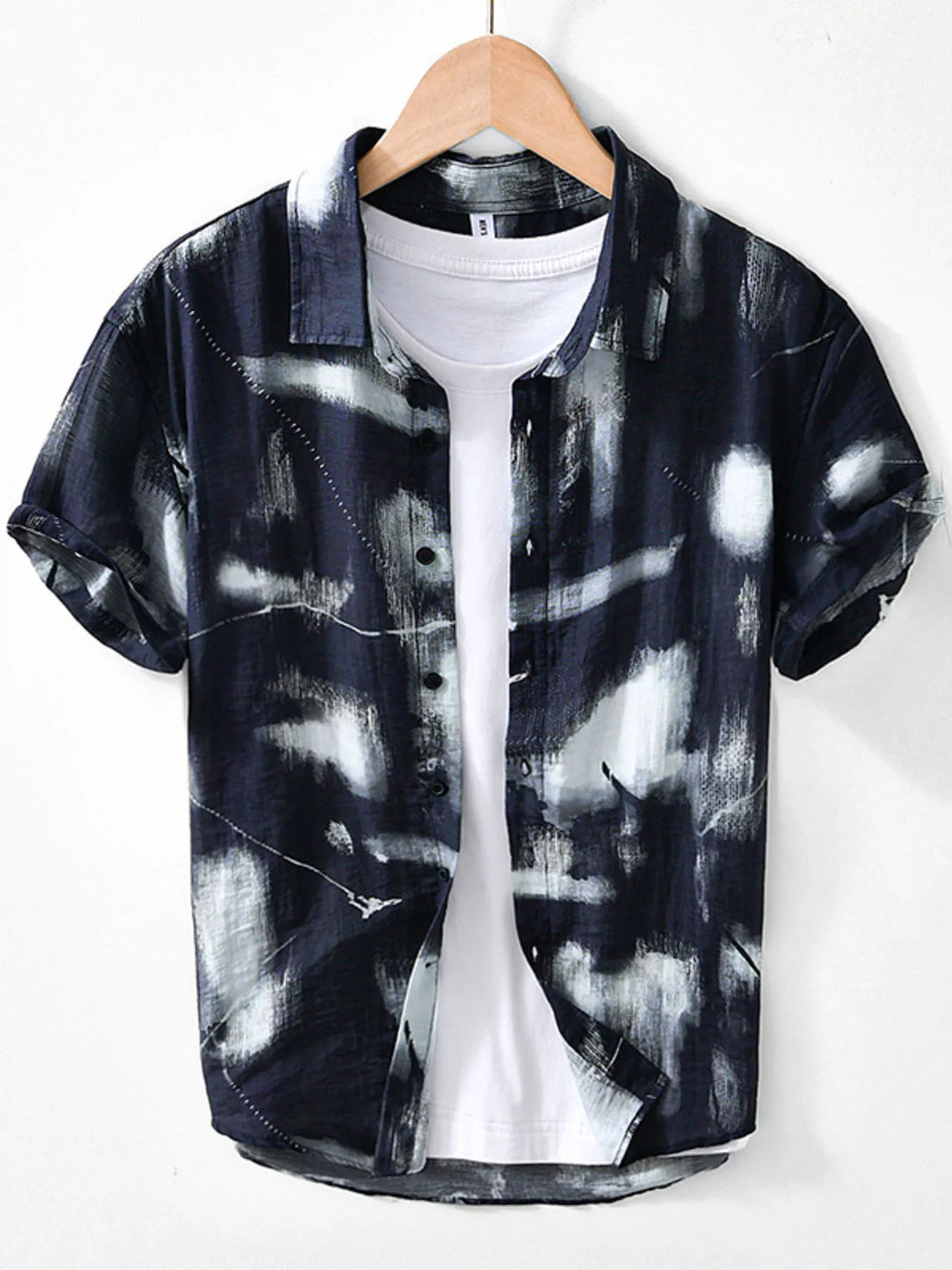 Men's Plus Size Abstract Print Short Sleeve Shirt - cas7m