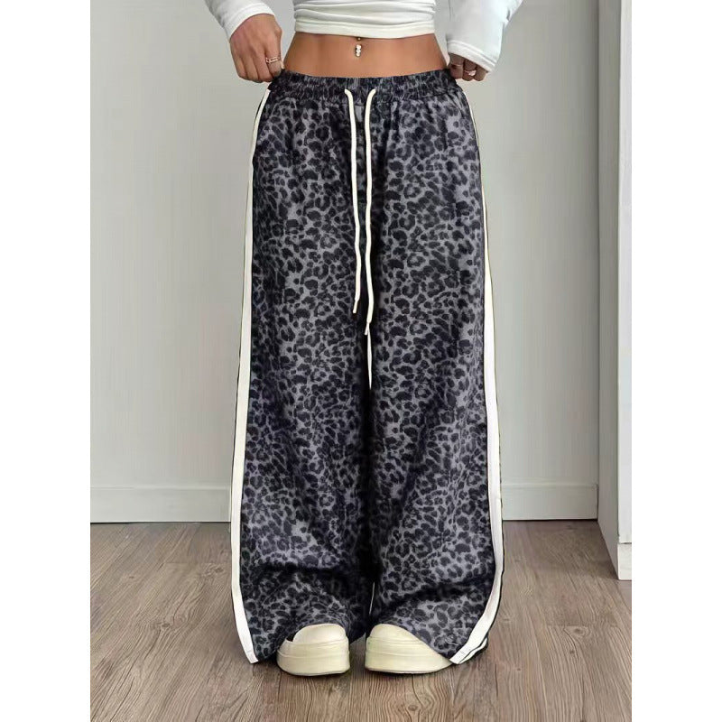 Stylish Leopard-print Patchwork Wide-leg Pants With A Relaxed Flowy Fit - cas7m