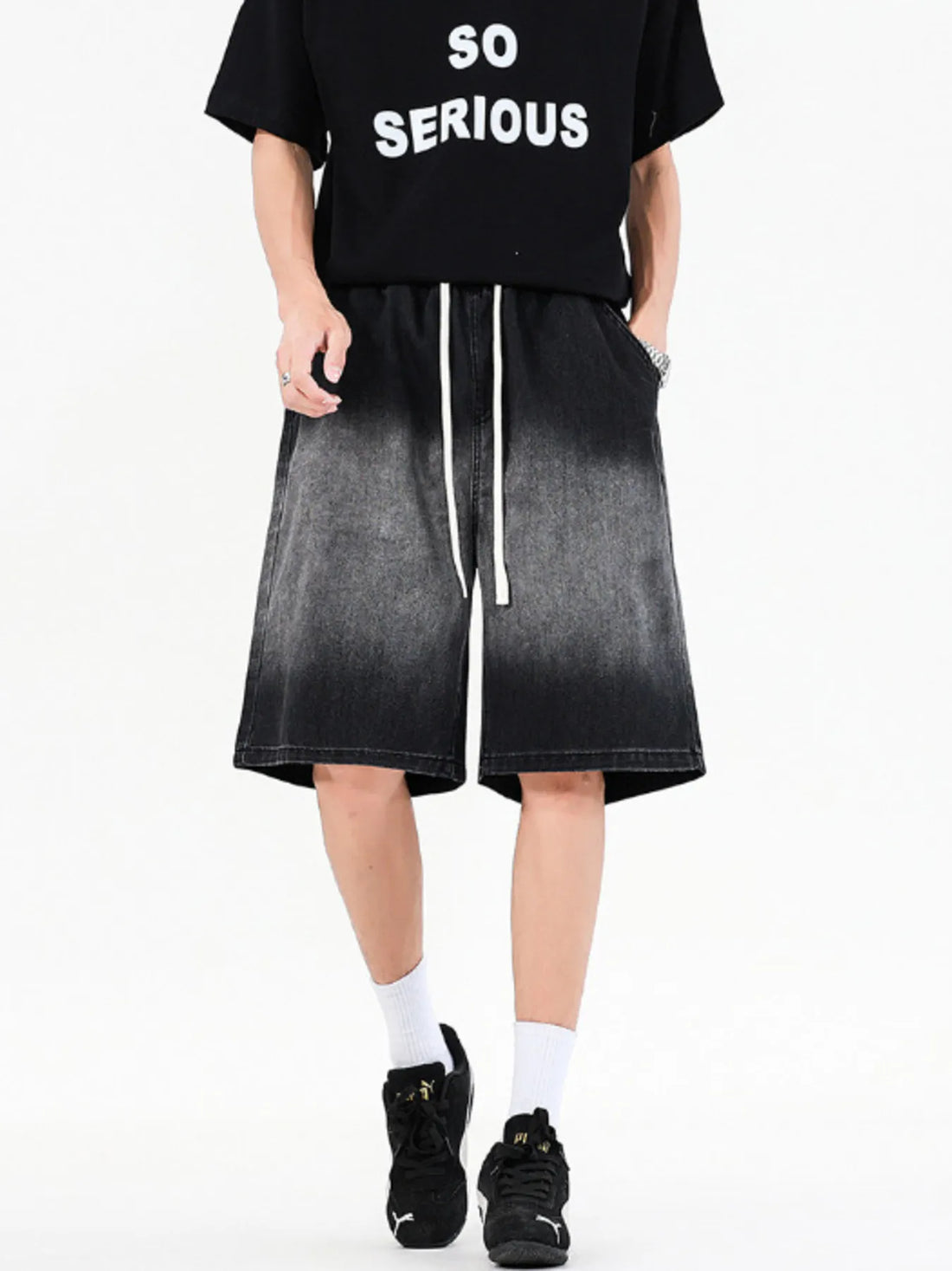 Men's Full Size Drawstring Loose Fit Denim Shorts Plus Size - cas7m