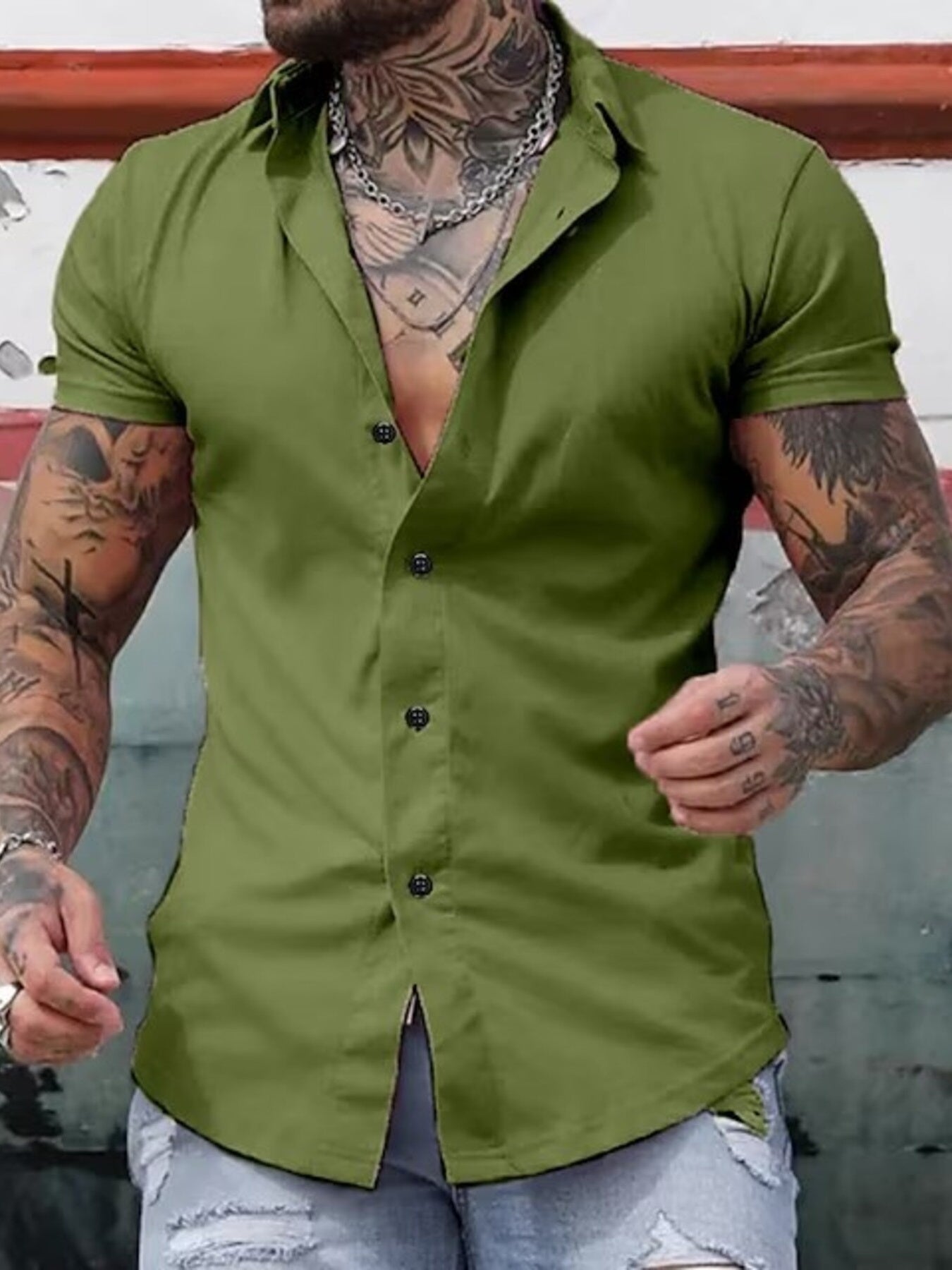 Men's Full Size Slim Fit Short Sleeve Button-Down Shirt Plus Size - cas7m