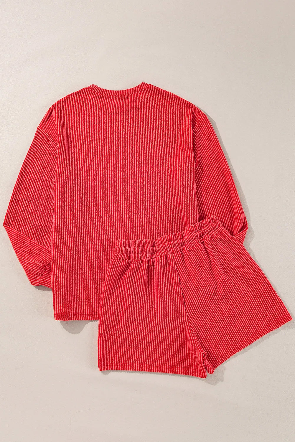 MERRY Round Neck Long Sleeve Top and Shorts Lounge Set - cas7m