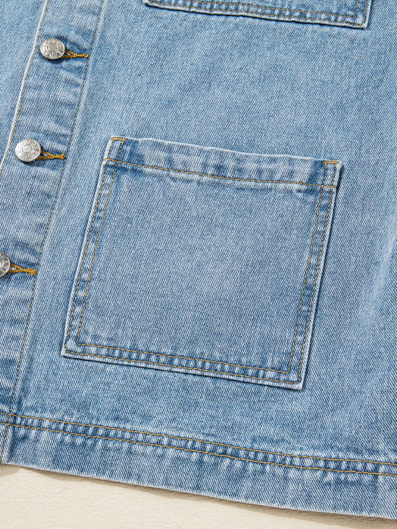 Patched Pockets Side Tie Denim Jacket - cas7m