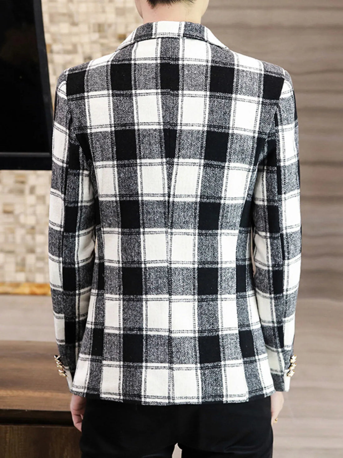 Men's Plus Size Plaid Slim Fit Blazer - cas7m