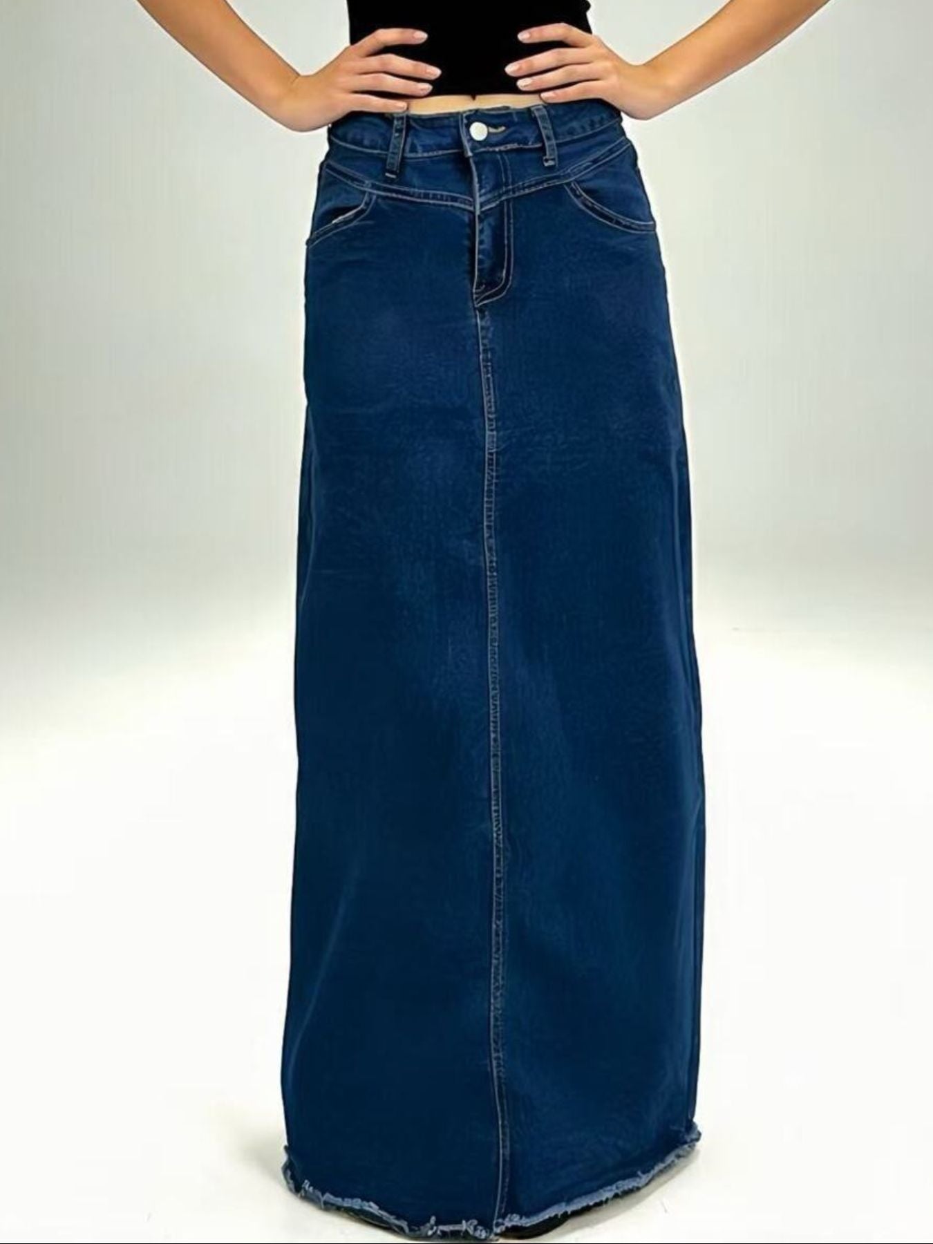 Raw Hem Maxi Denim Skirt - cas7m