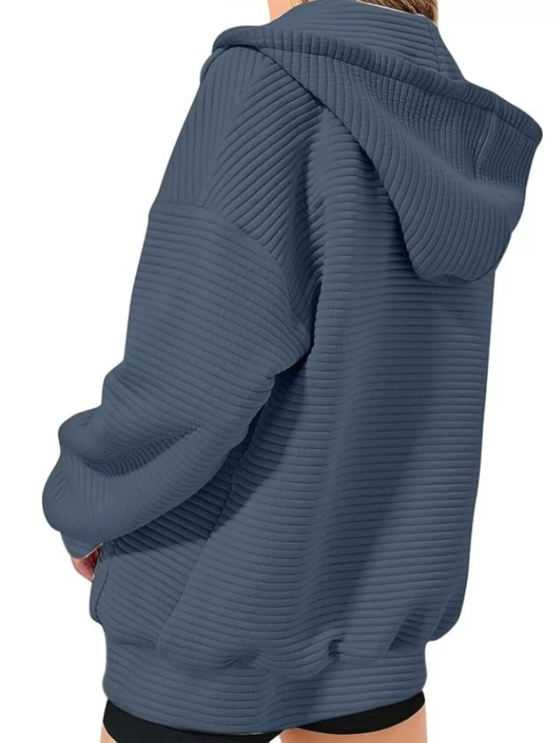 Drawstring Zip Up Dropped Shoulder Hoodie - cas7m