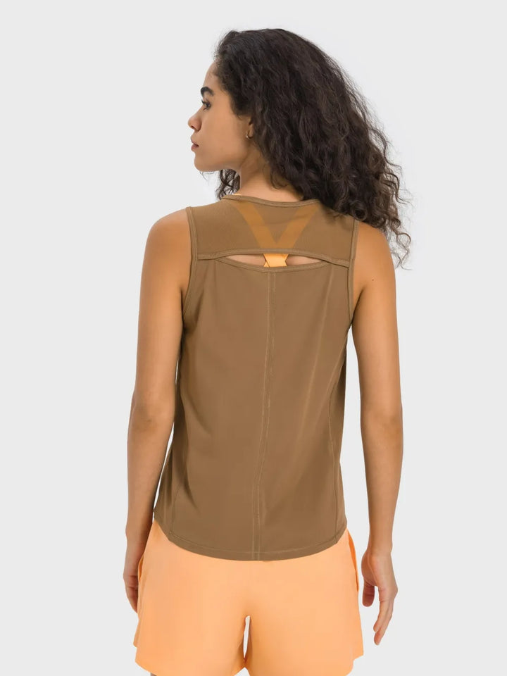 Millennia Cutout Back Round Neck Active Tank - cas7m