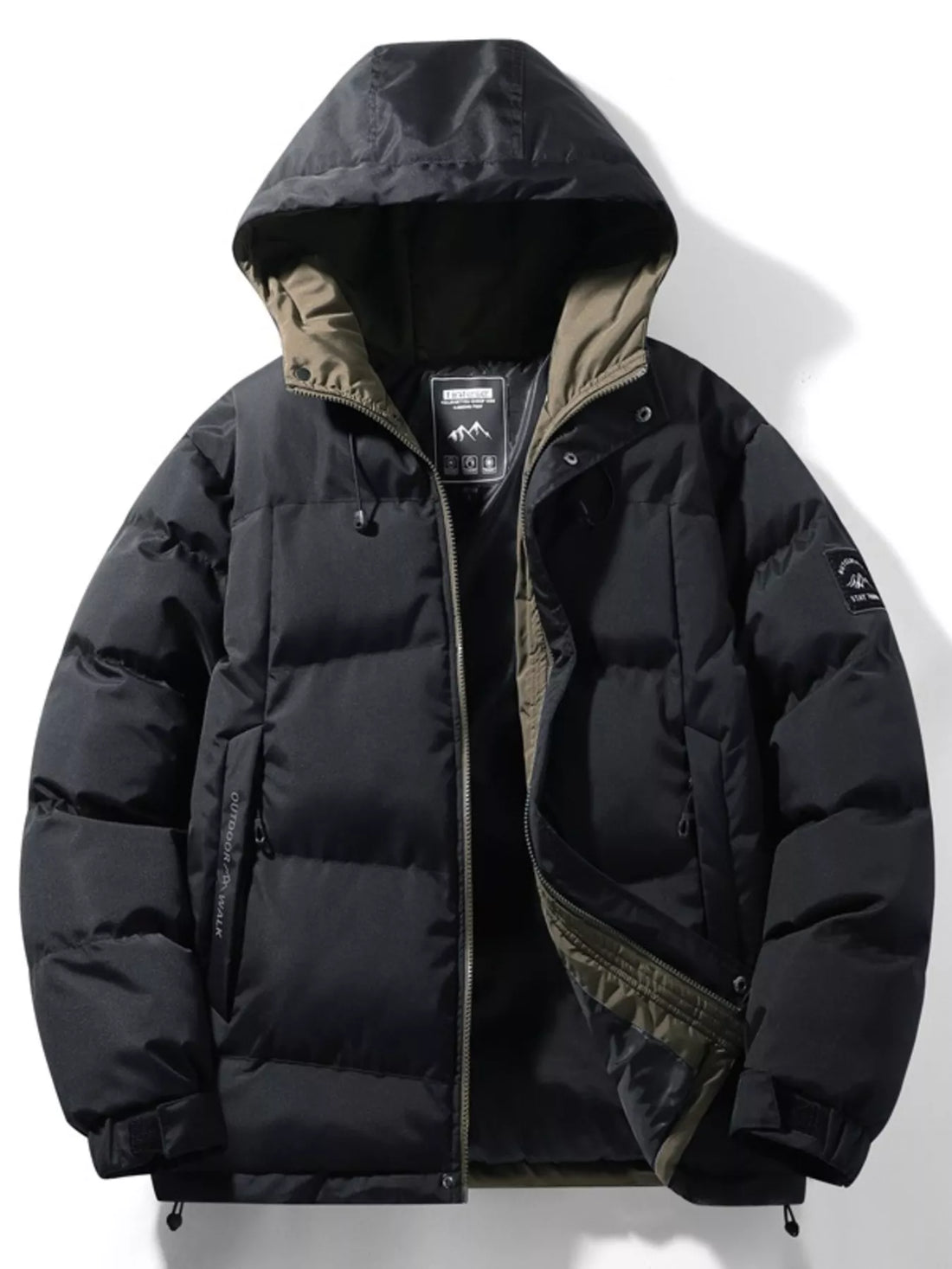 Men's Full Size Outdoor Padded Hooded Puffer Jacket Plus Size - cas7m