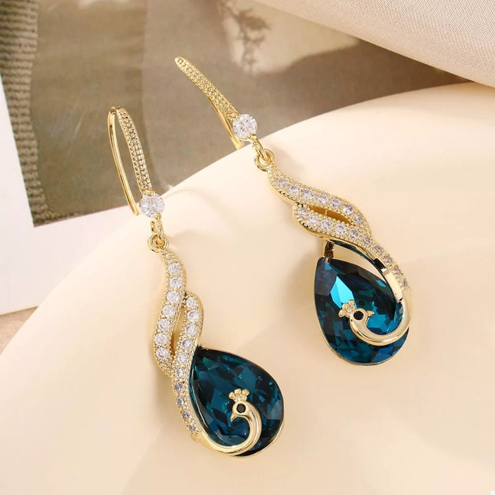 18K Gold-Plated Peacock Teardrop Earrings - cas7m
