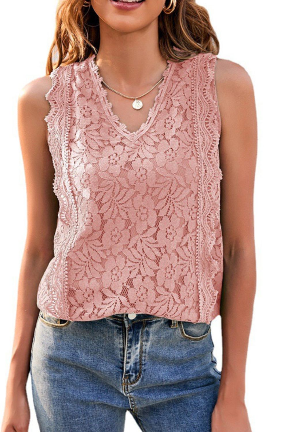 Lace V-Neck Tank - cas7m