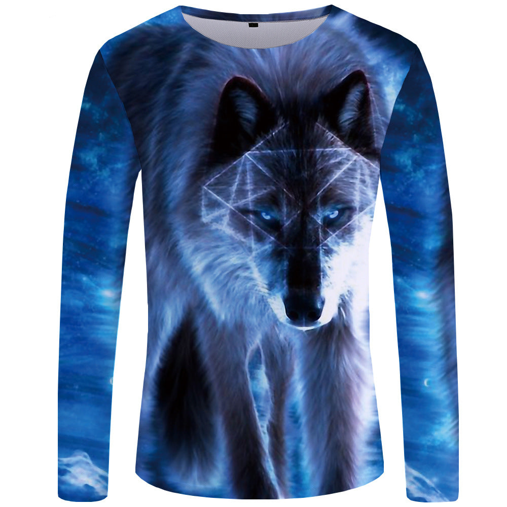 3d printed wolf series long sleeve T-shirt men - cas7m