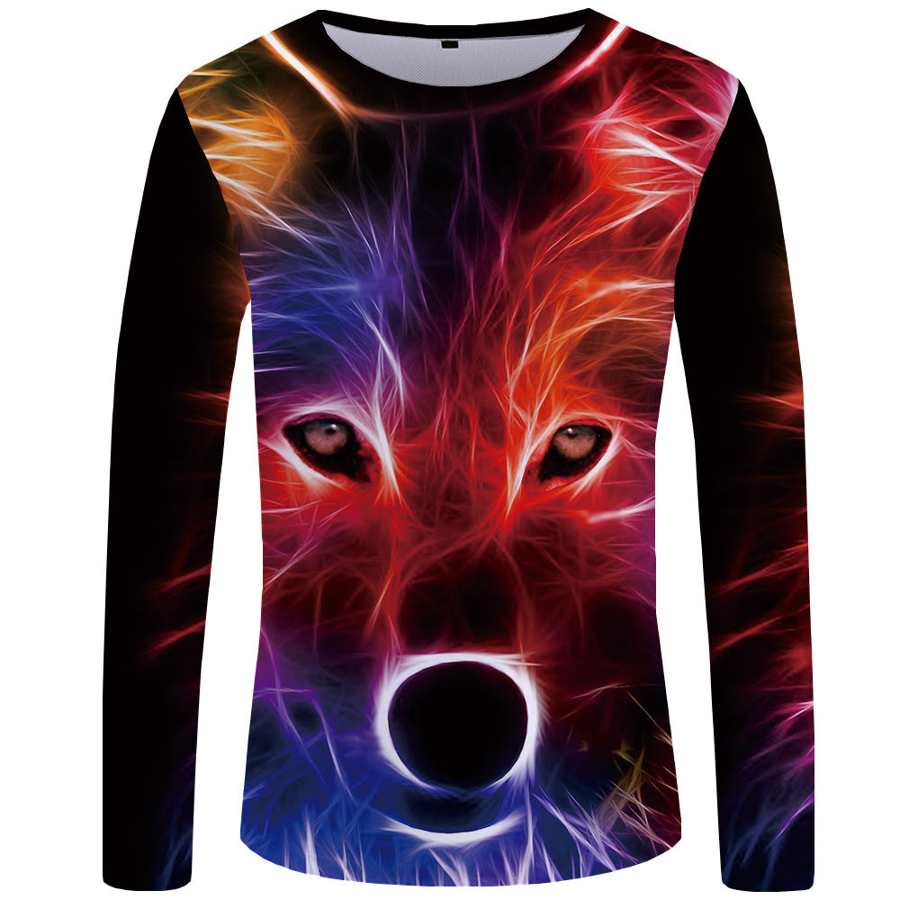3d printed wolf series long sleeve T-shirt men - cas7m