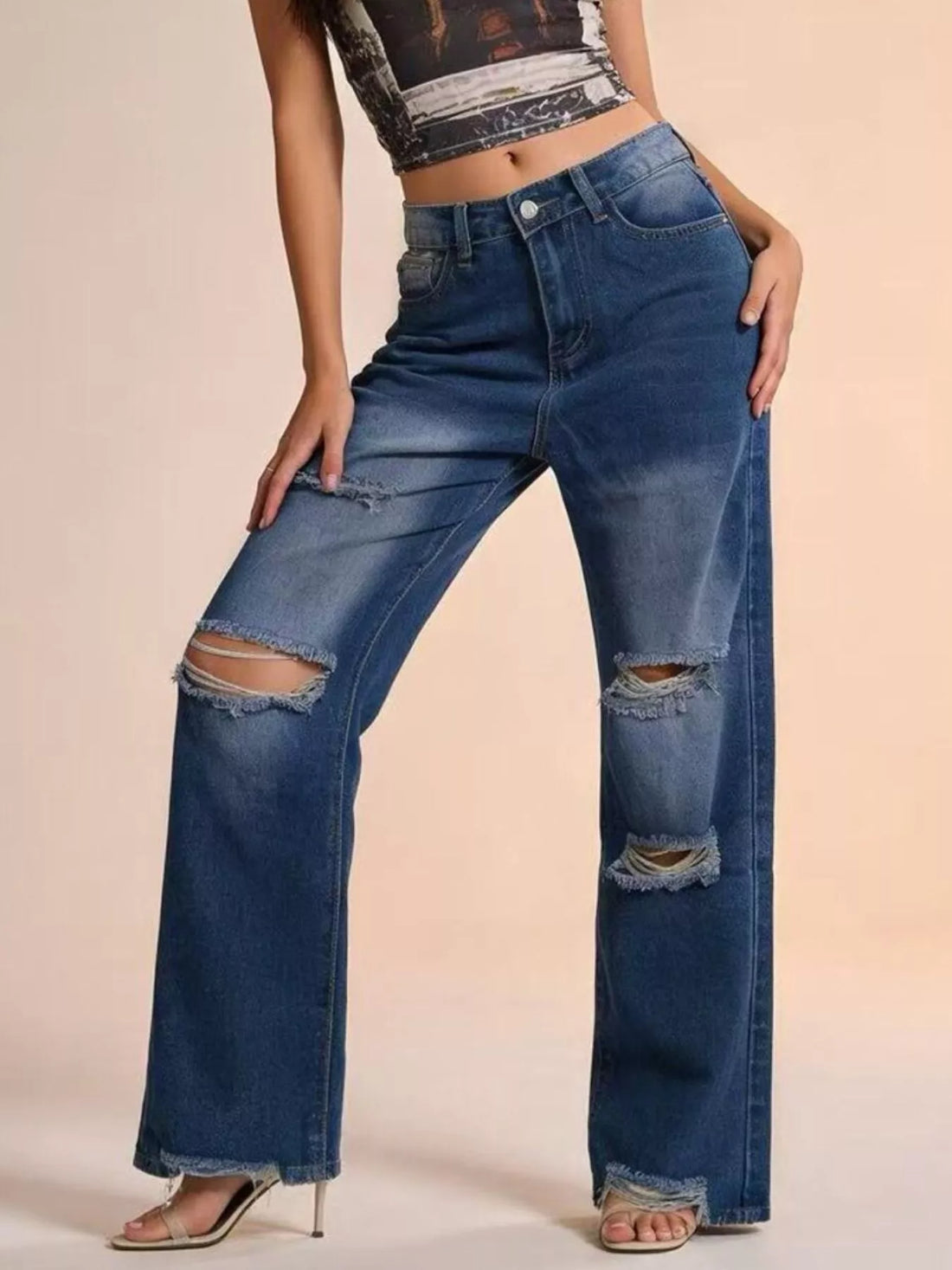 Distressed Wide Leg Jeans - cas7m