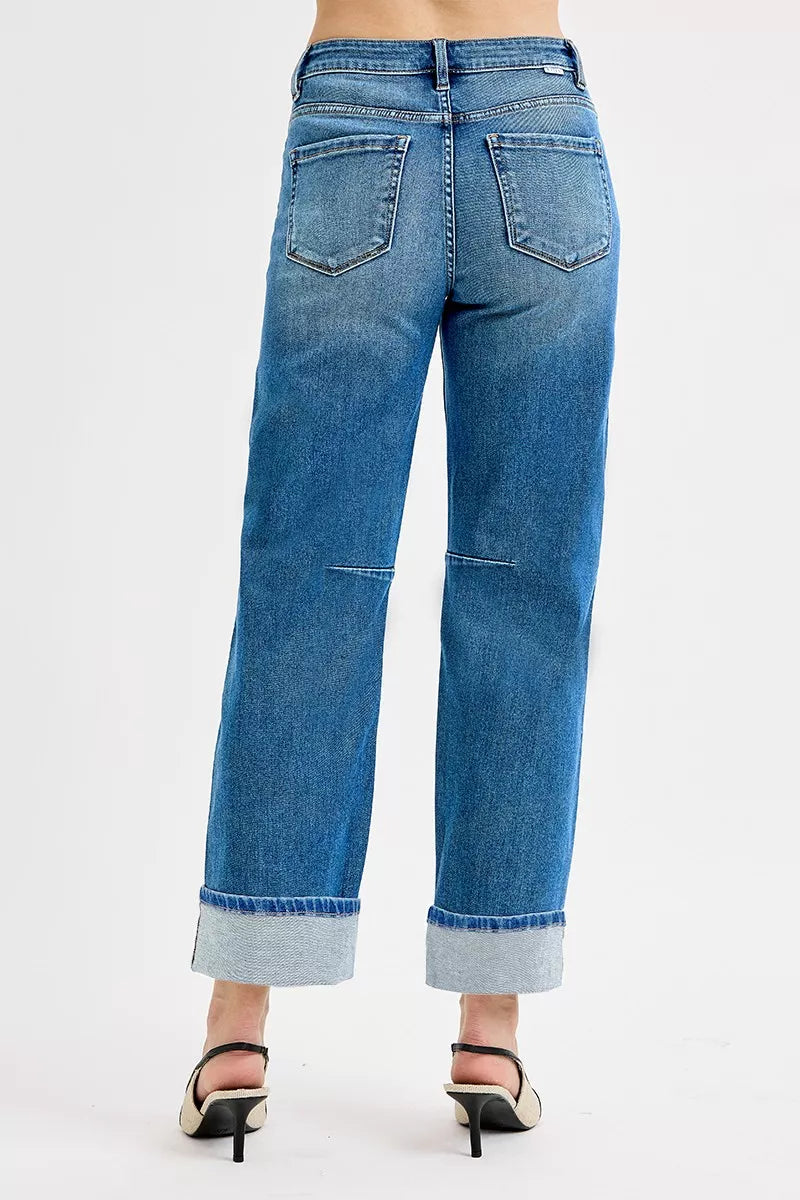 RISEN Slouchy Crop Barrel Cuffed Jeans - cas7m