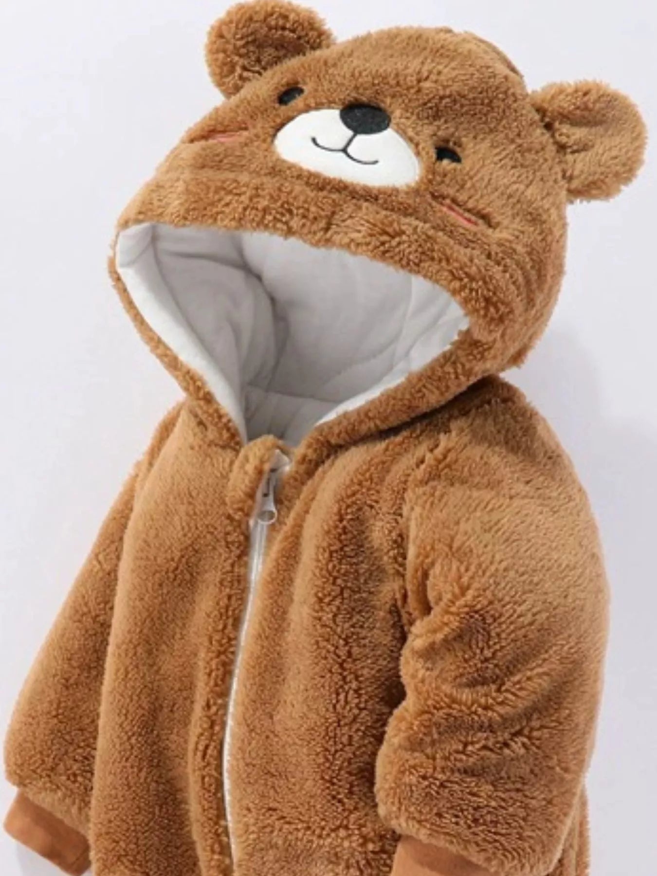 Children's Cozy Bear Hooded Fleece One-Piece - cas7m