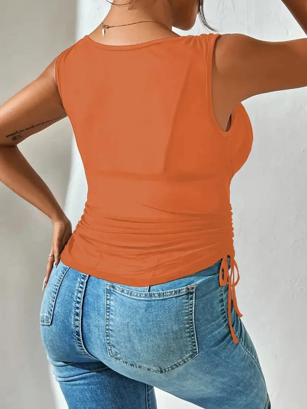 Side Drawstring Ruched Tank - cas7m