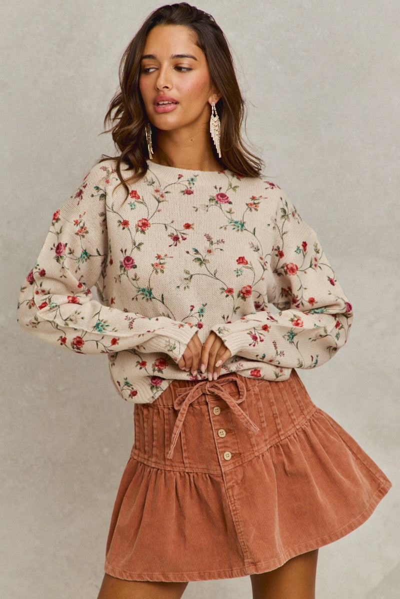 SO ME Mineral Wash Pintucked Corduroy Mini Flared Skirt - cas7m