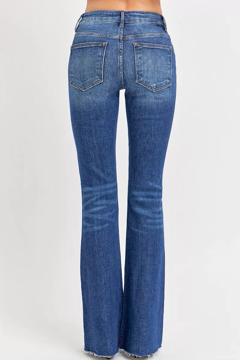 RISEN Full Size Distressed Mid Rise Flare Jeans Plus Size - cas7m