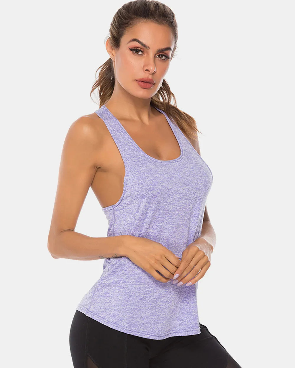 Full Size Scoop Neck Wide Strap Active Tank - cas7m
