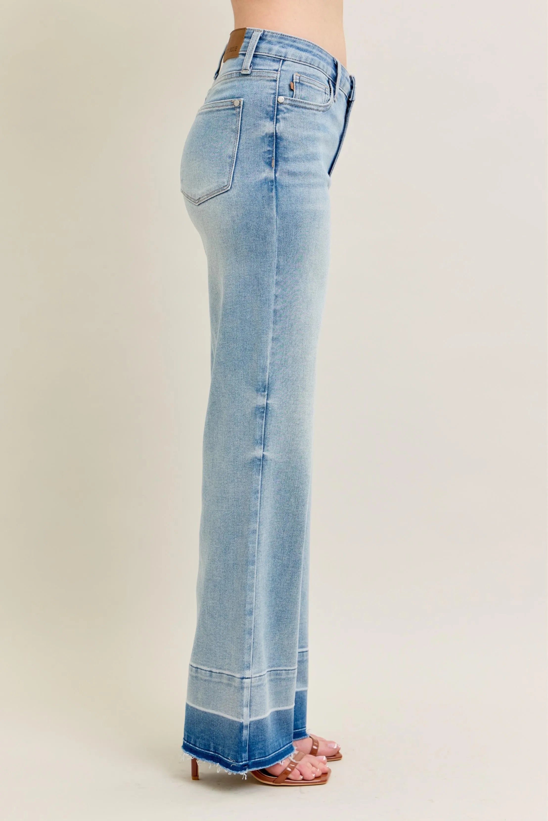 Judy Blue Full Size Mr Release Hem Wide Leg Jeans Plus Size - cas7m