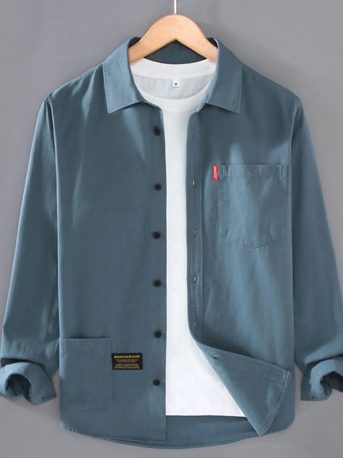 Men's Plus Size Button Up Long Sleeve Shirt - cas7m