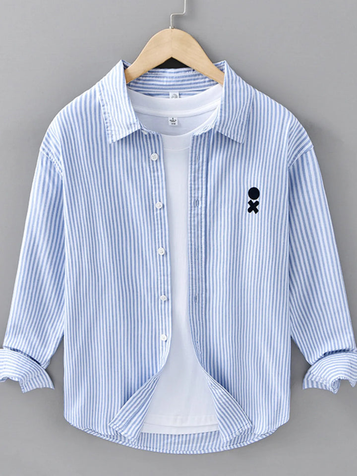 Men's Plus Size Striped Casual Long Sleeve Shirt - cas7m