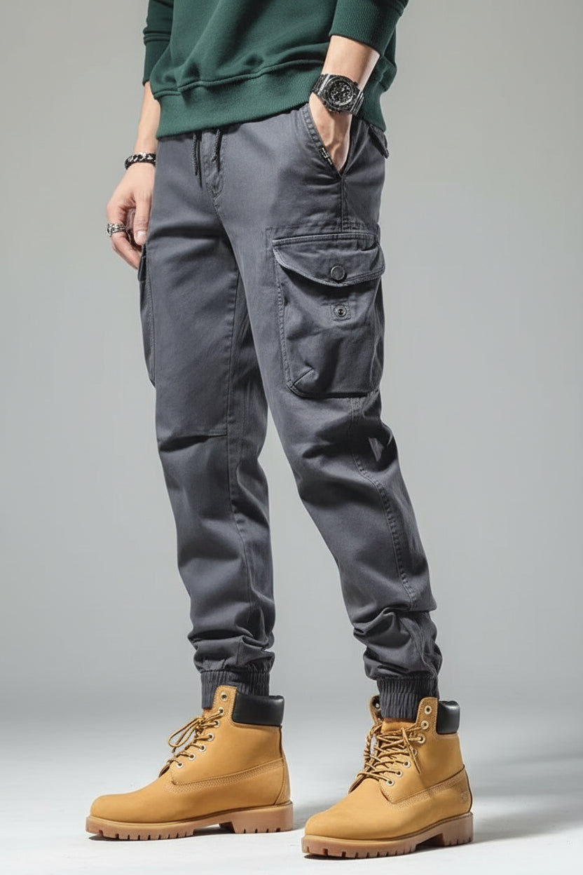 Men's Plus Size Casual Cargo Pants with Elastic Cuff - cas7m