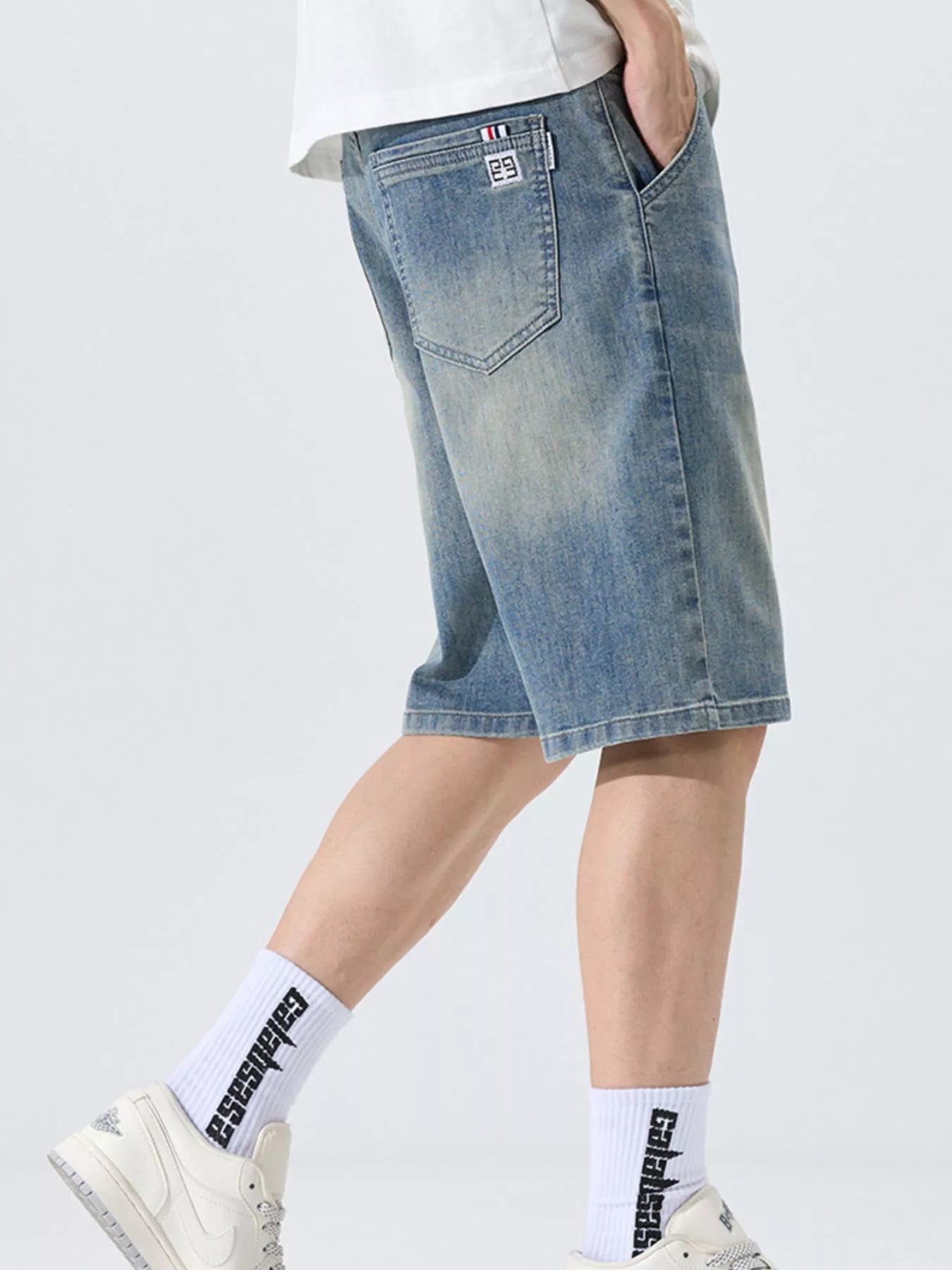 Men's Washed Loose Fit Denim Shorts - cas7m