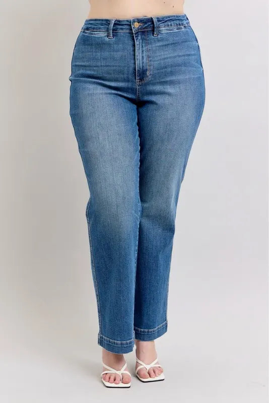Judy Blue Full Size High Waist Contrast Thread Straight Plus Size - cas7m