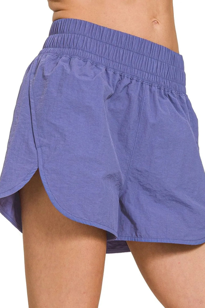 Zenana Windbreaker Smocked Waistband Running Shorts - cas7m