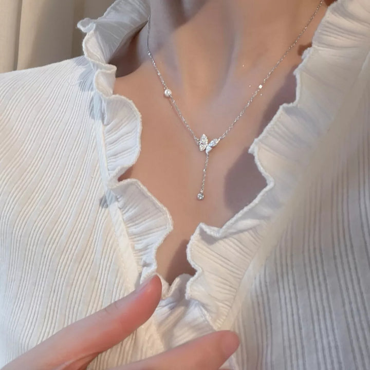 925 Sterling Silver Zircon Butterfly Necklace - cas7m