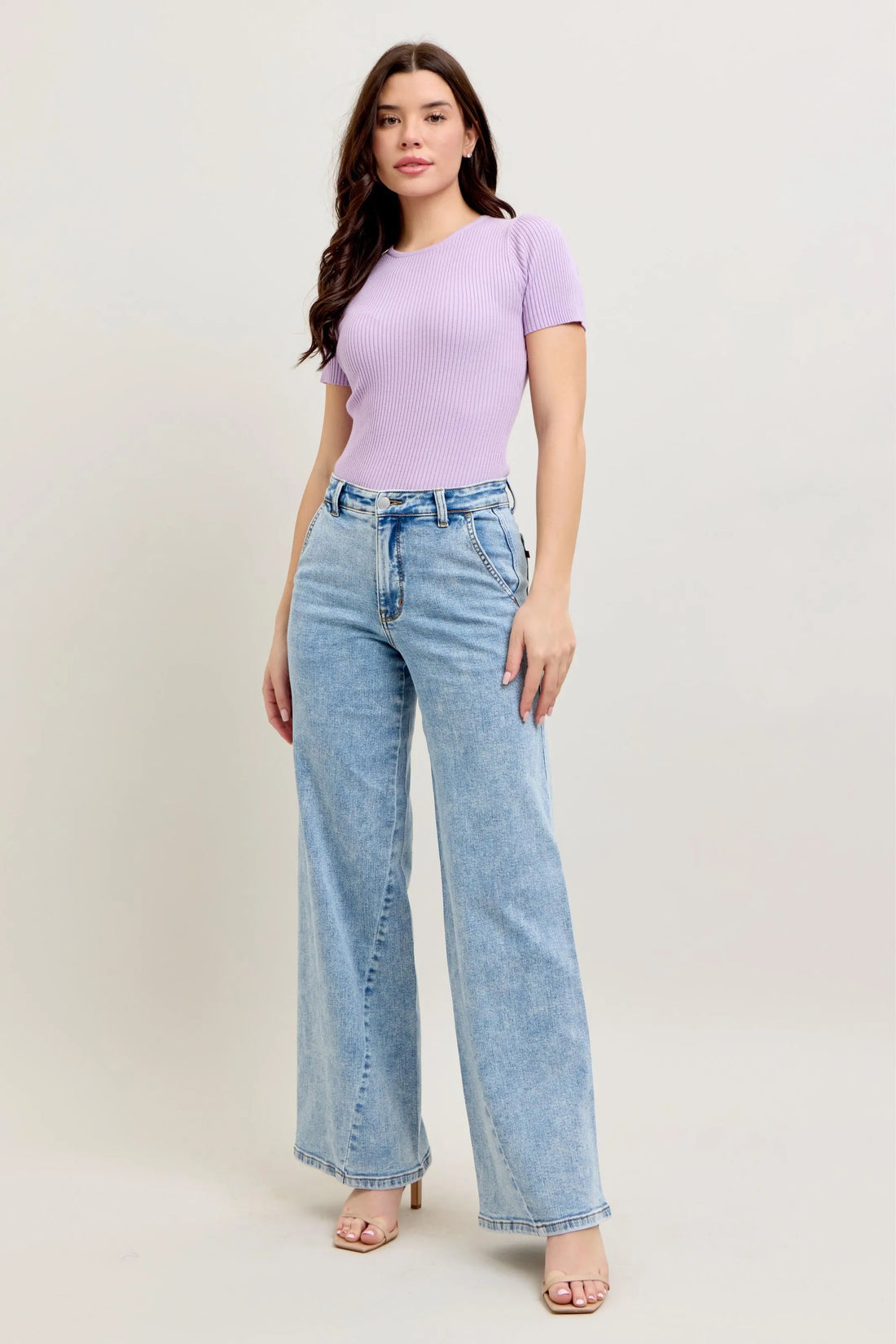 Judy Blue Full Size High Waist Wide Leg Jeans with Skewed Inseam Plus Size - cas7m