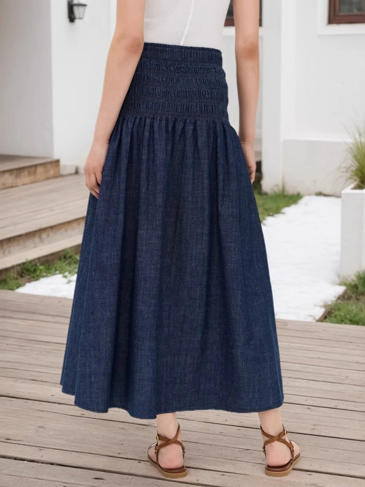 Elastic Waist Midi Skirt - cas7m