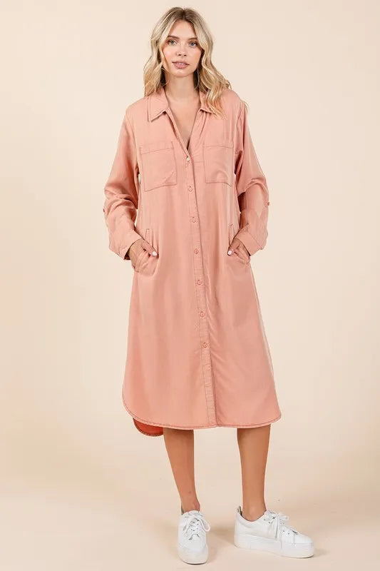 Mittoshop Button Down Long Sleeve Shirt Dress - cas7m