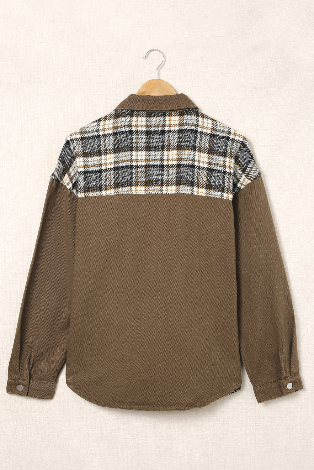 Plaid Collared Denim Jacket - cas7m