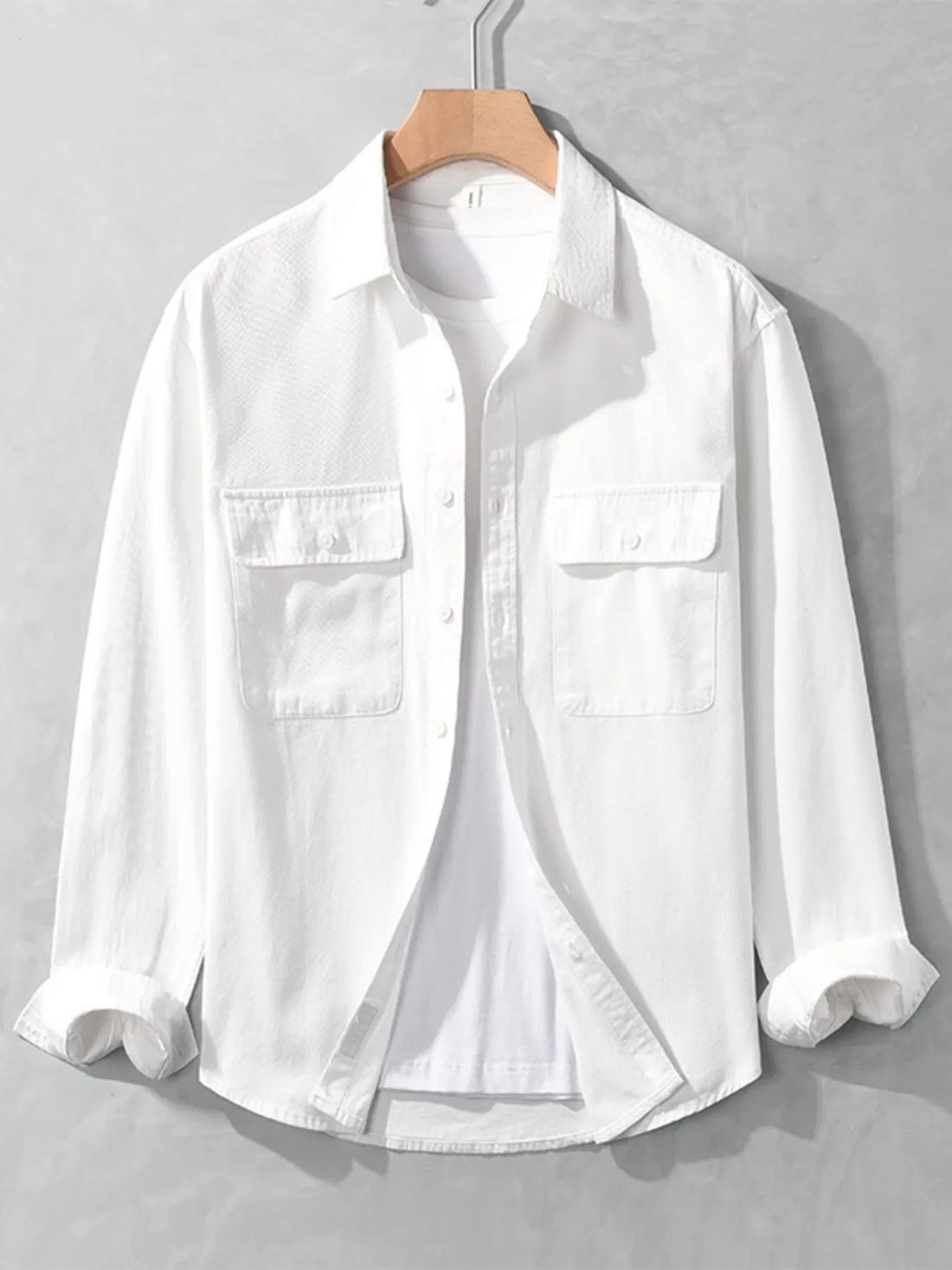 Men's Plus Size Button Up Long Sleeve Shirt - cas7m