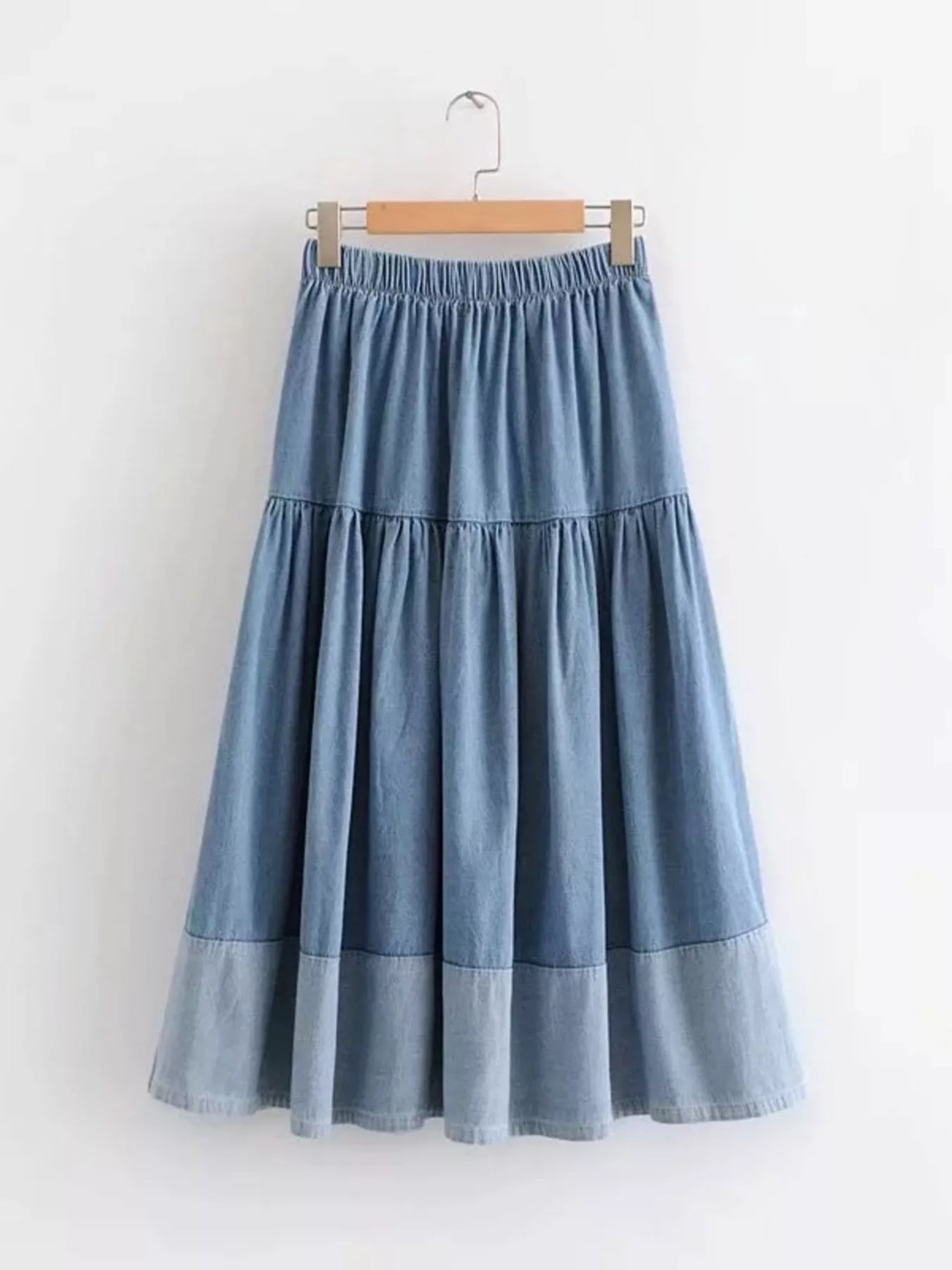 Tiered Denim Midi Skirt - cas7m