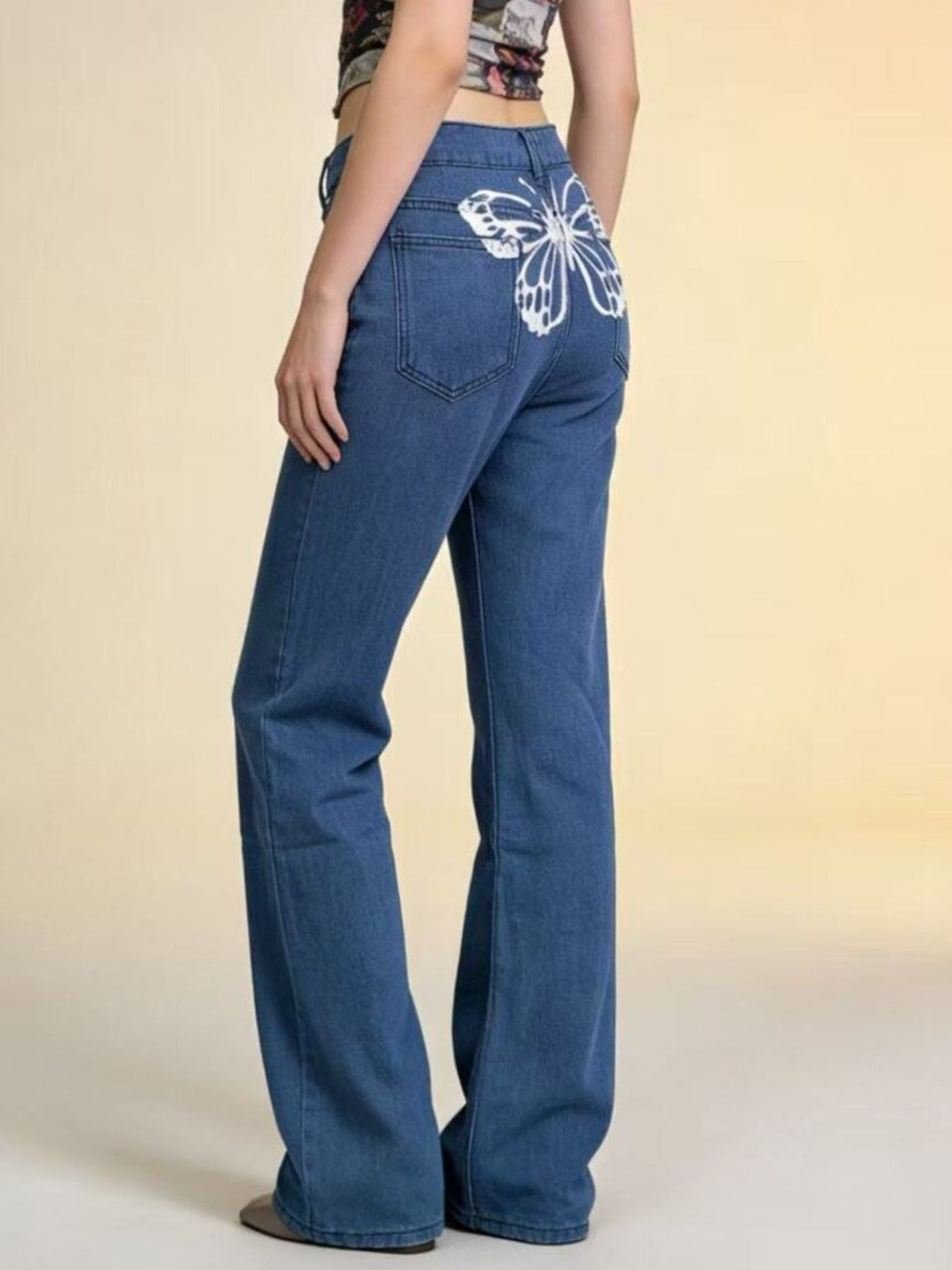 Butterfly Back Wide Leg Jeans - cas7m