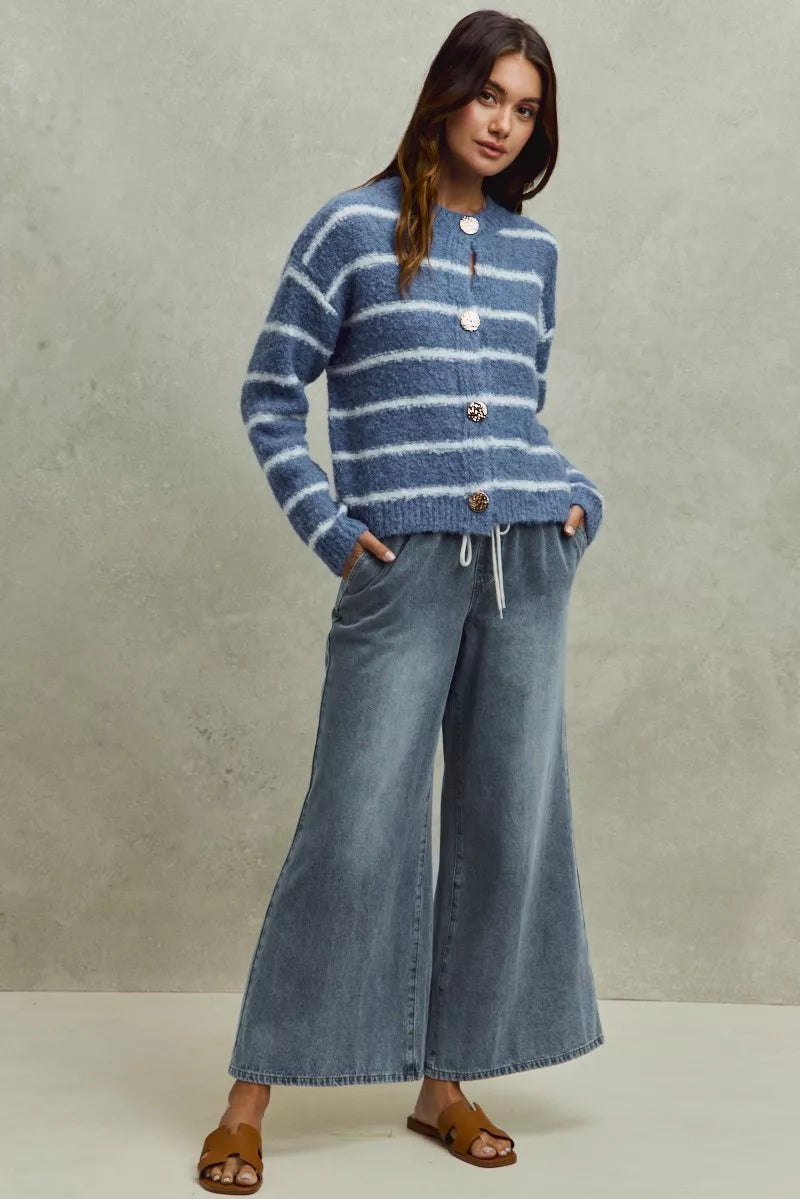 SO ME Mid Rise Elastic Waist Flare Denim Jeans - cas7m