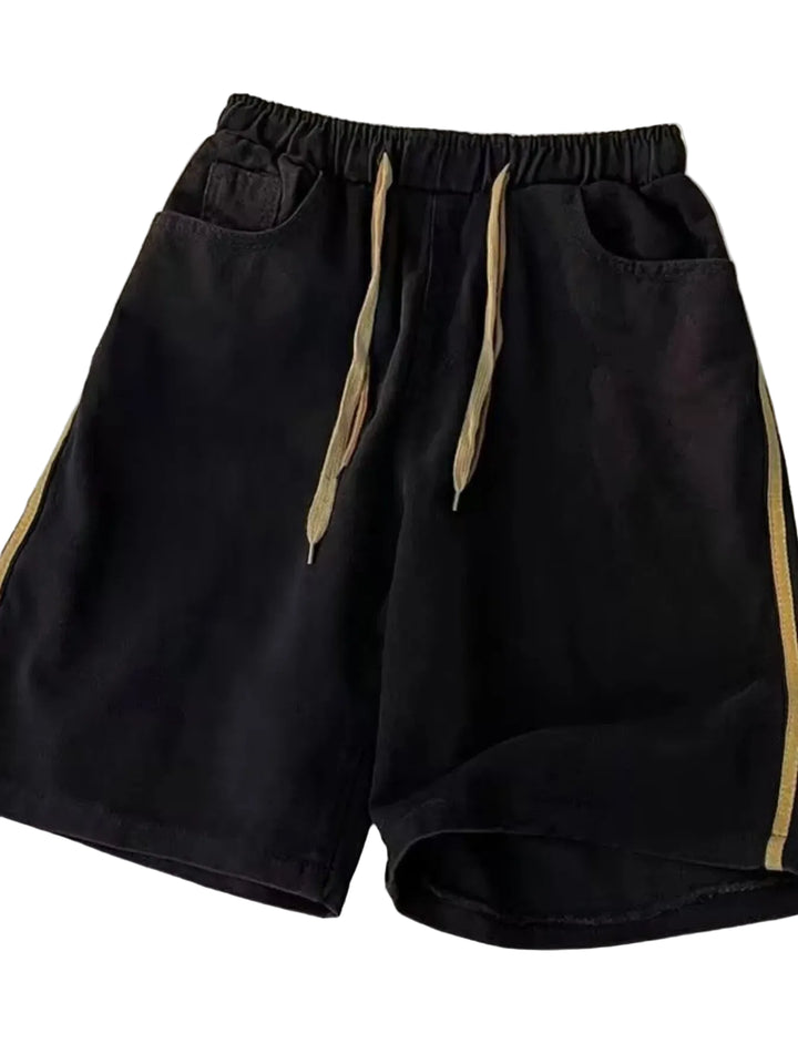 Men's Full Size Casual Loose Fit Denim Shorts with Drawstring Plus Size - cas7m