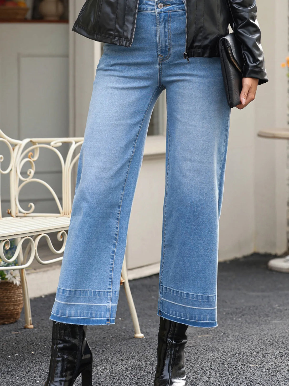 High Waist Wide Leg Washed Jeans - cas7m