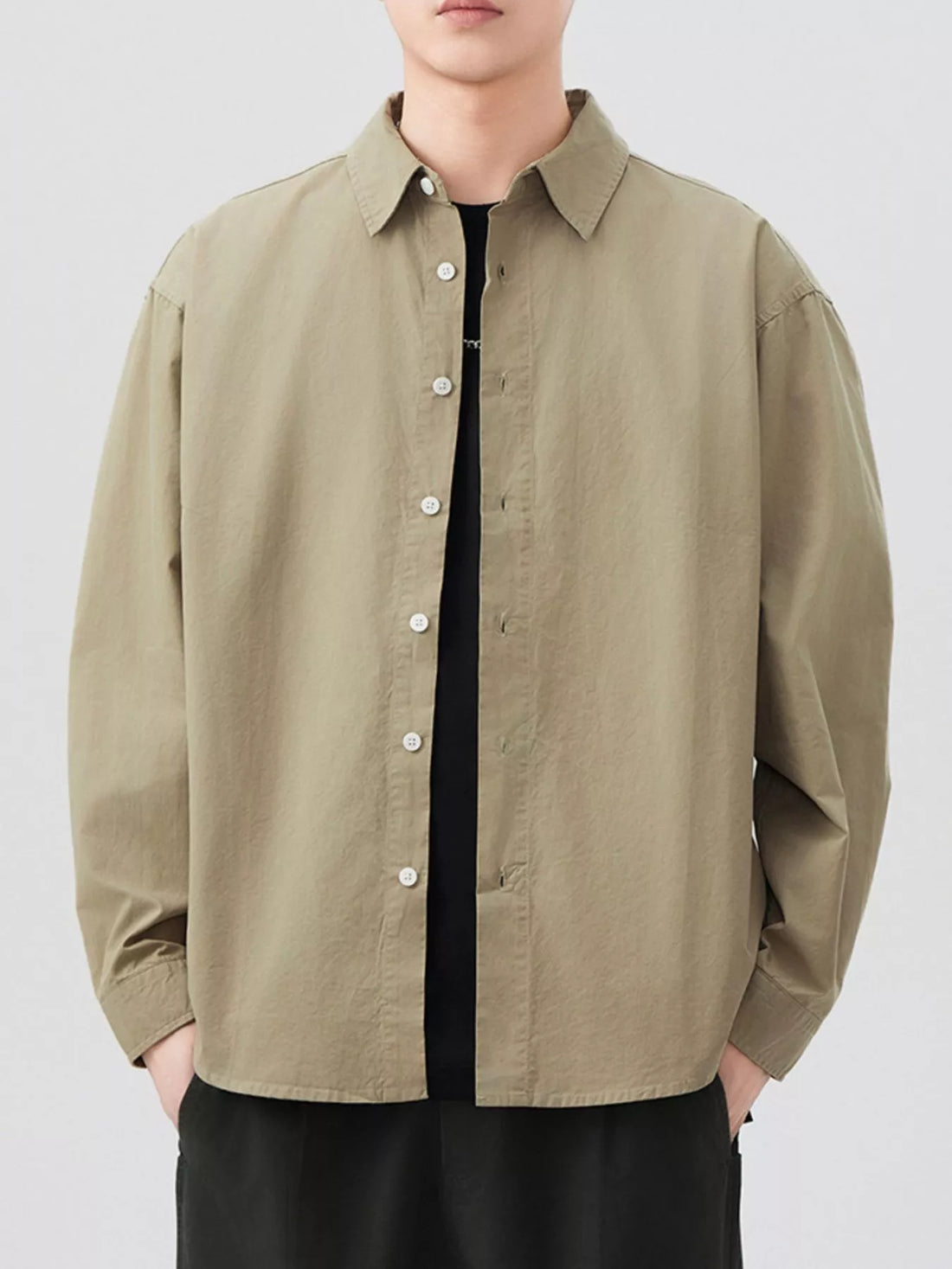 Men's Plus Size Button Up Long Sleeve Shirt - cas7m