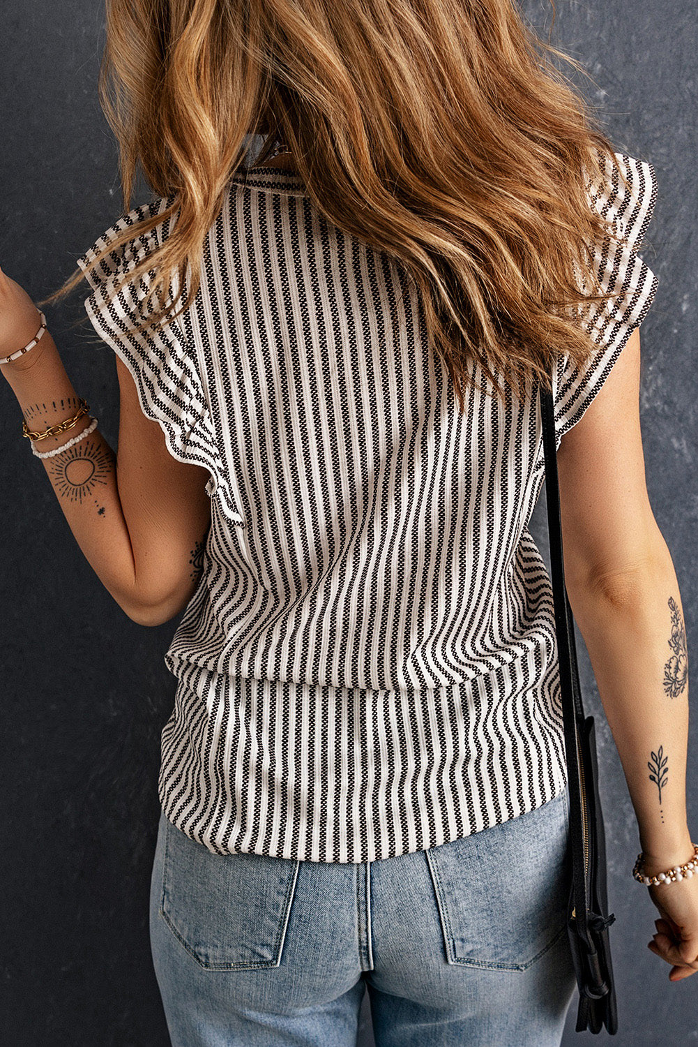 Striped Flutter Sleeve Tank - cas7m