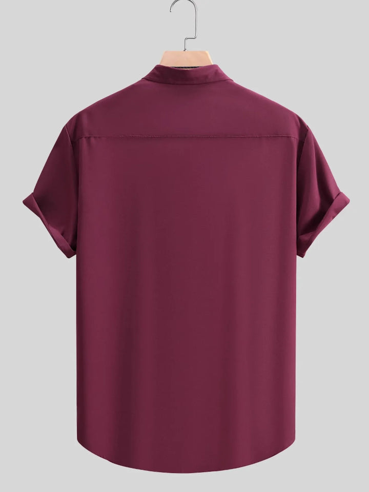Men's Casual Solid Color Short Sleeve Shirt - cas7m