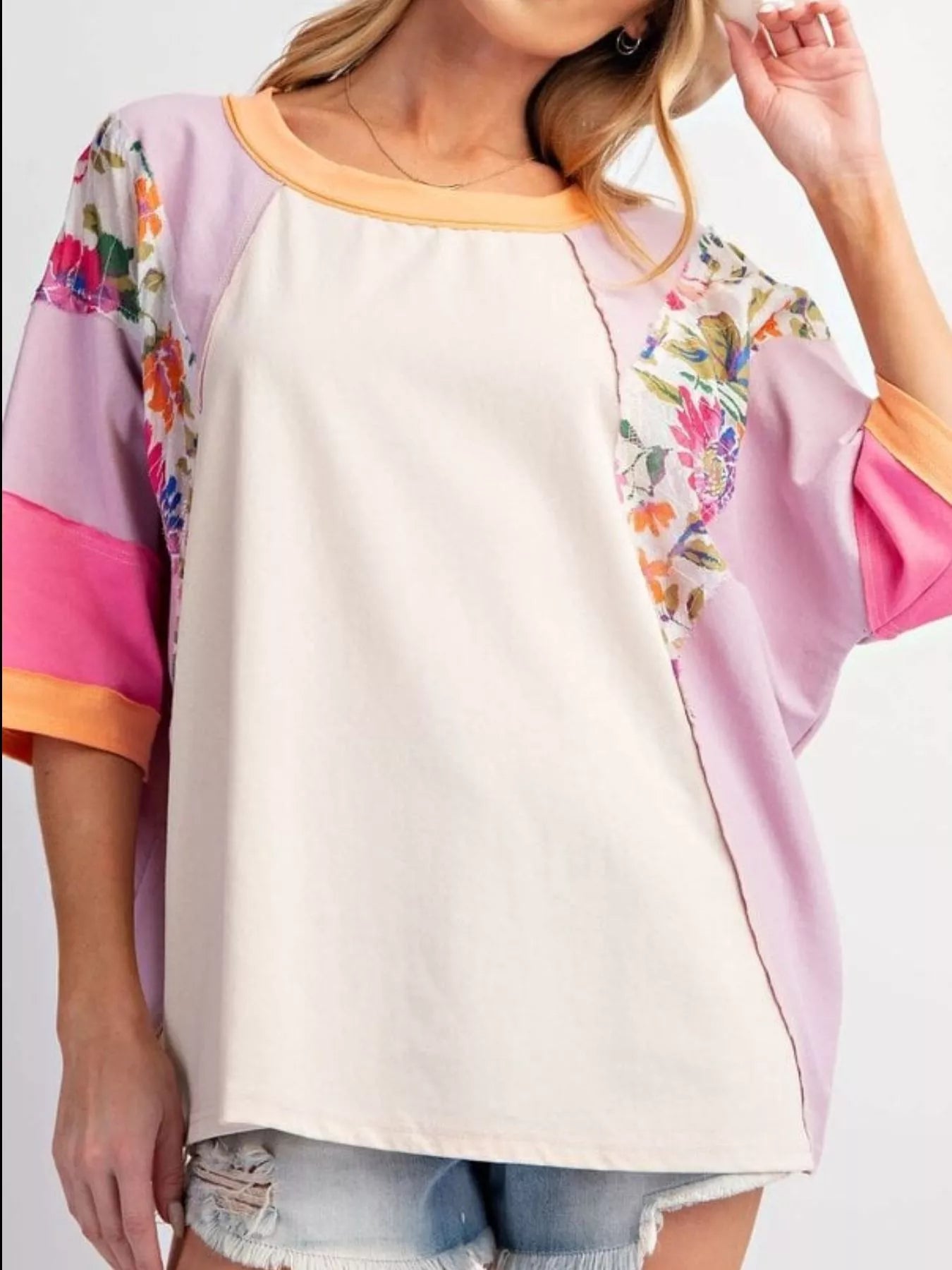 Striped Floral Long Sleeve T-Shirt - cas7m