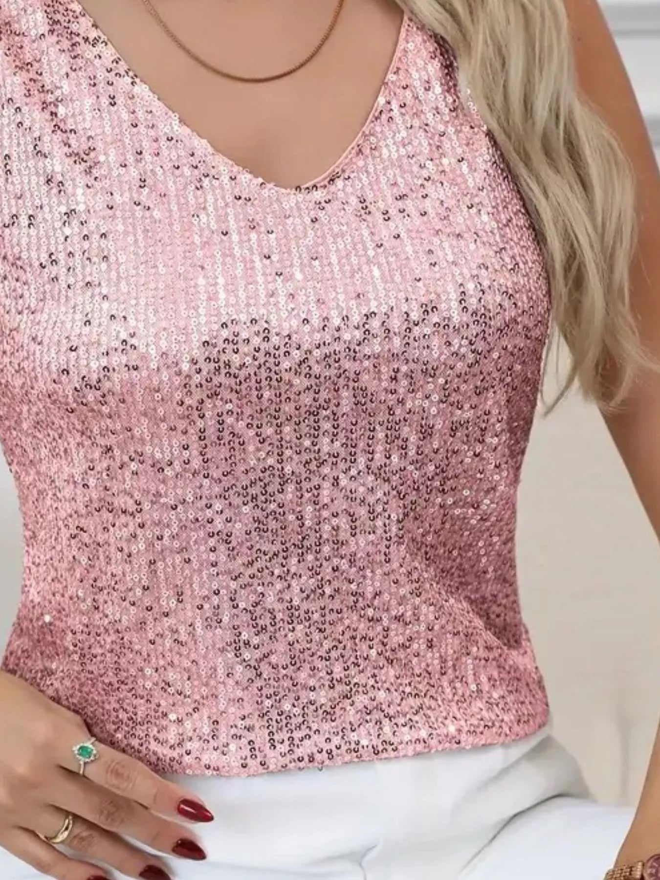 Sequin V-Neck Tank Top - cas7m