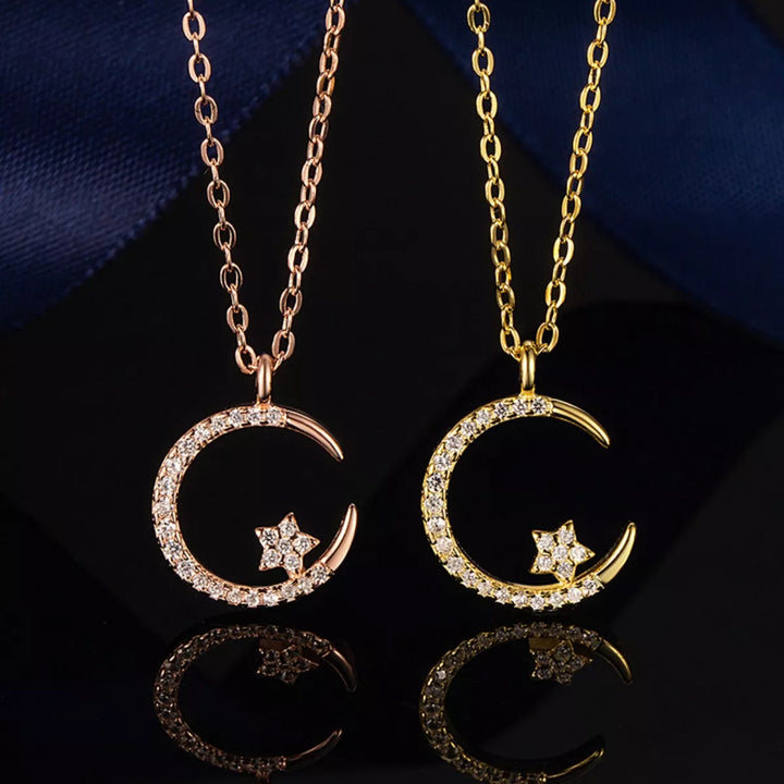Crescent Moon Star Pendant Necklace - cas7m