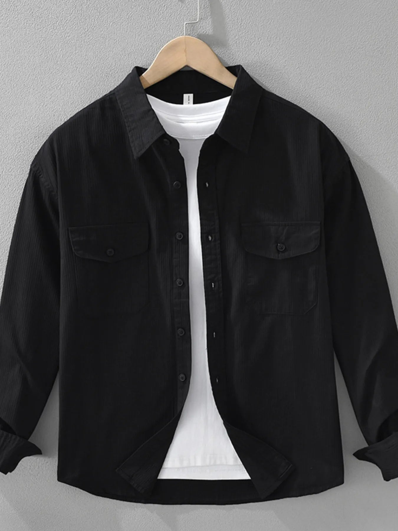 Men's Plus Size Button Up Long Sleeve Shirt - cas7m