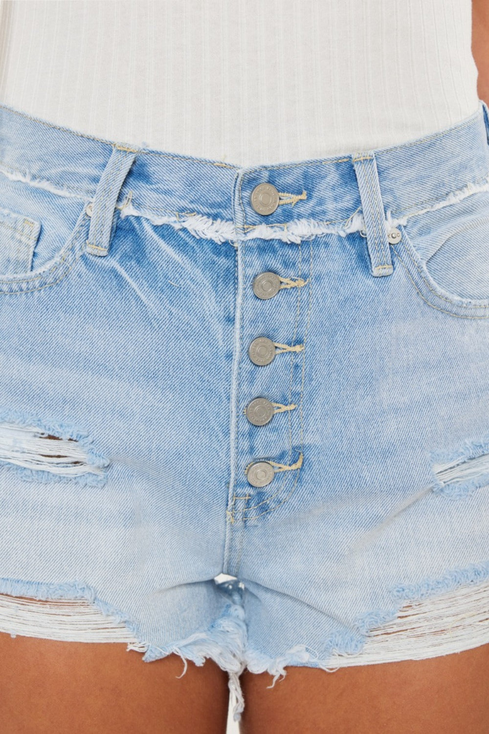 Kancan Distressed Button Fly Denim Shorts - cas7m